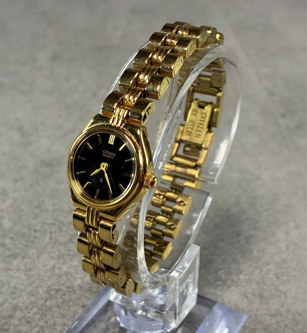 Citizen Quartz 3220-S28171 Women's Gold Tone Watch 1993 Black 17mm Working Rare